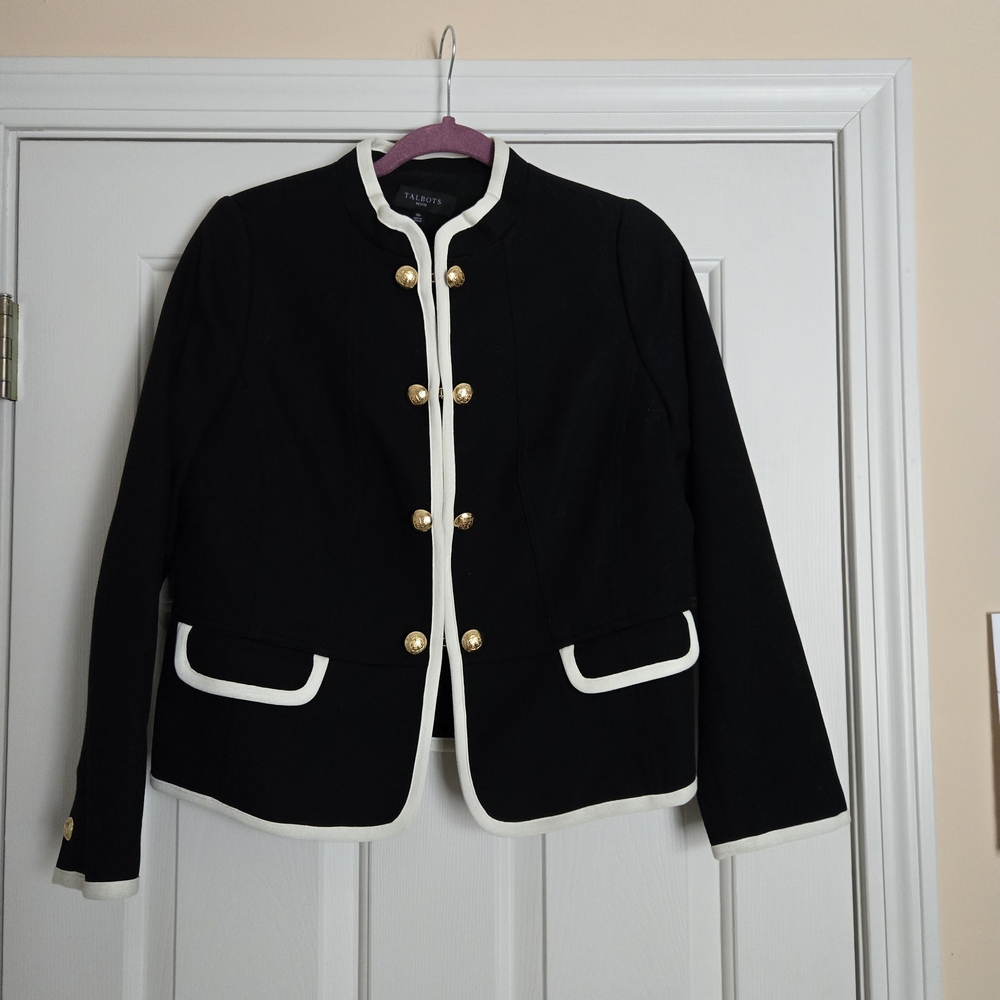 Talbots Black and White Blazer with Gold Accents Sz 10p